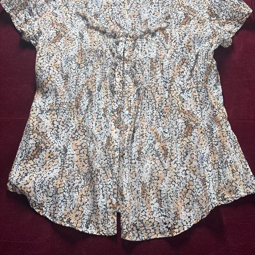 Kimchi Blue Abstract Print Blouse - Cream and Brown